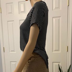 Navy blue and white striped shirt